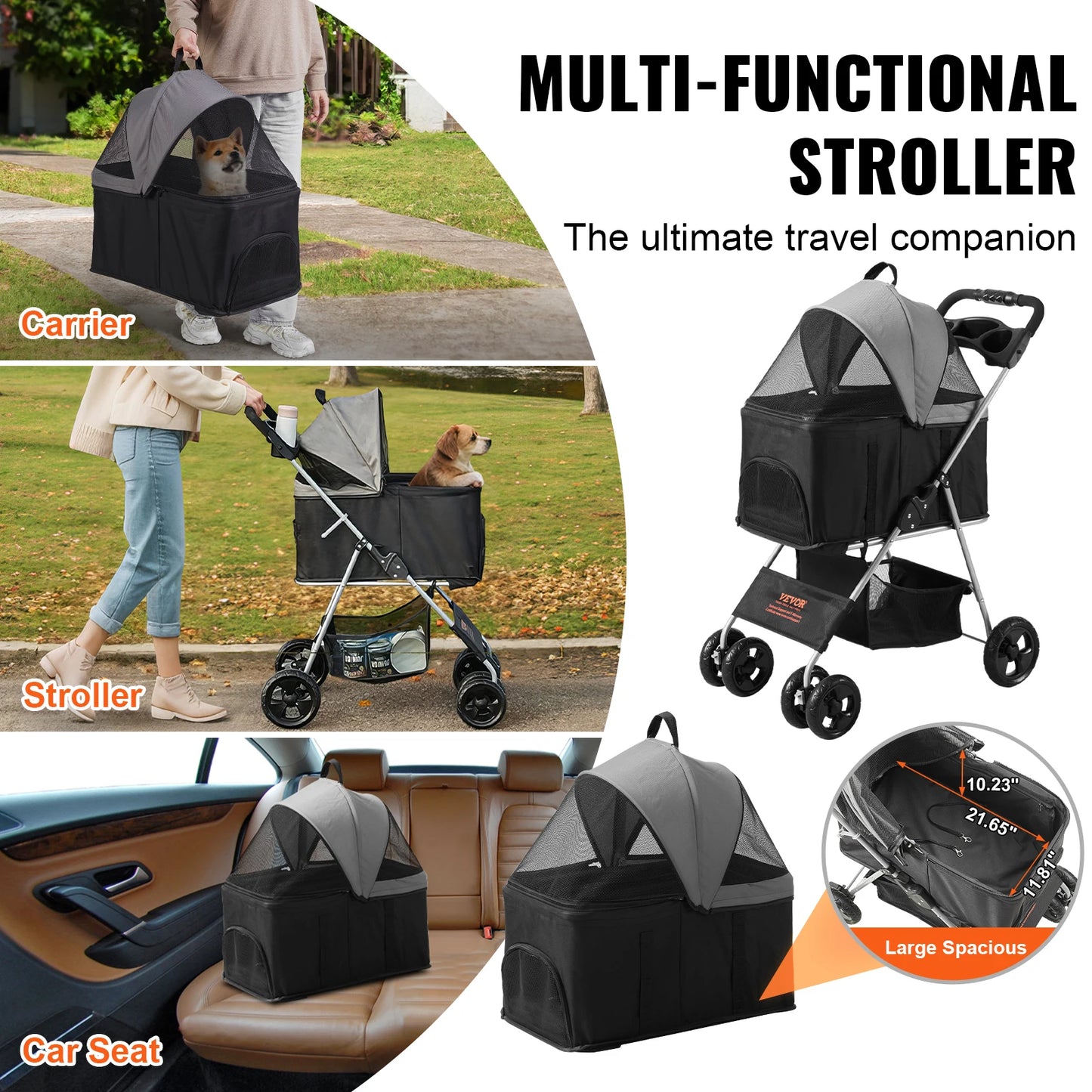 VEVOR 4 Wheels Pet Dog Stroller