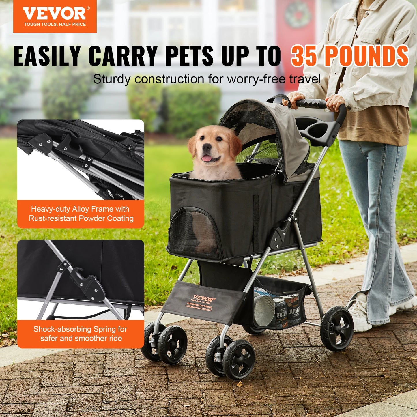 VEVOR 4 Wheels Pet Dog Stroller